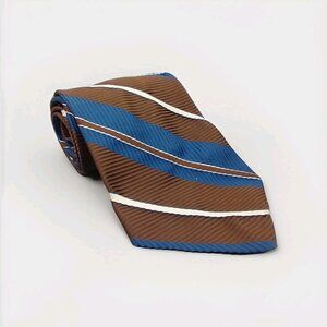 VTG Sears Mens Store Tie 100% Polyester Brown Navy Repp‎ Stripe 54"x4" USA